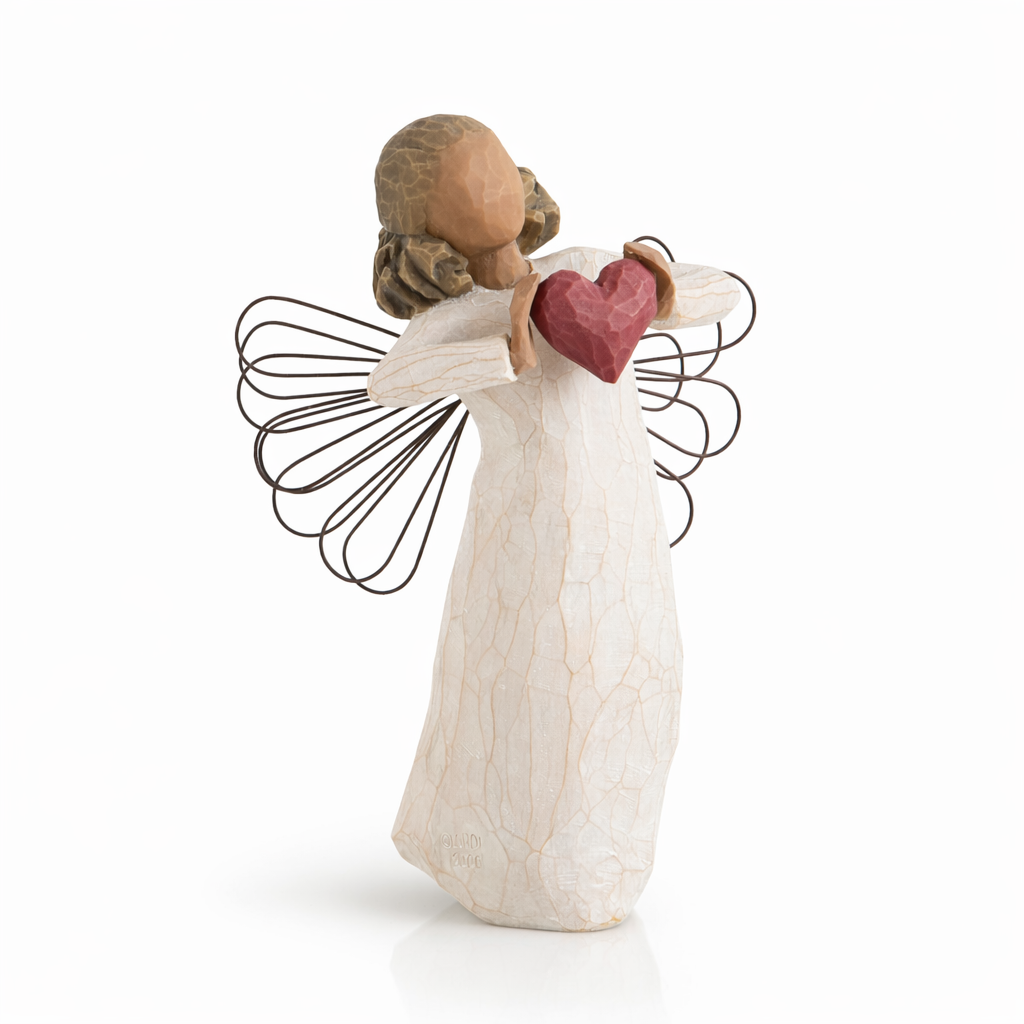 With Love Angel figurine holding a red heart as a heartfelt love gift